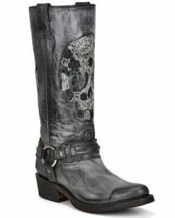 Corral Women's Embroidered Skull & Harness Western Boots - Round Toe Black