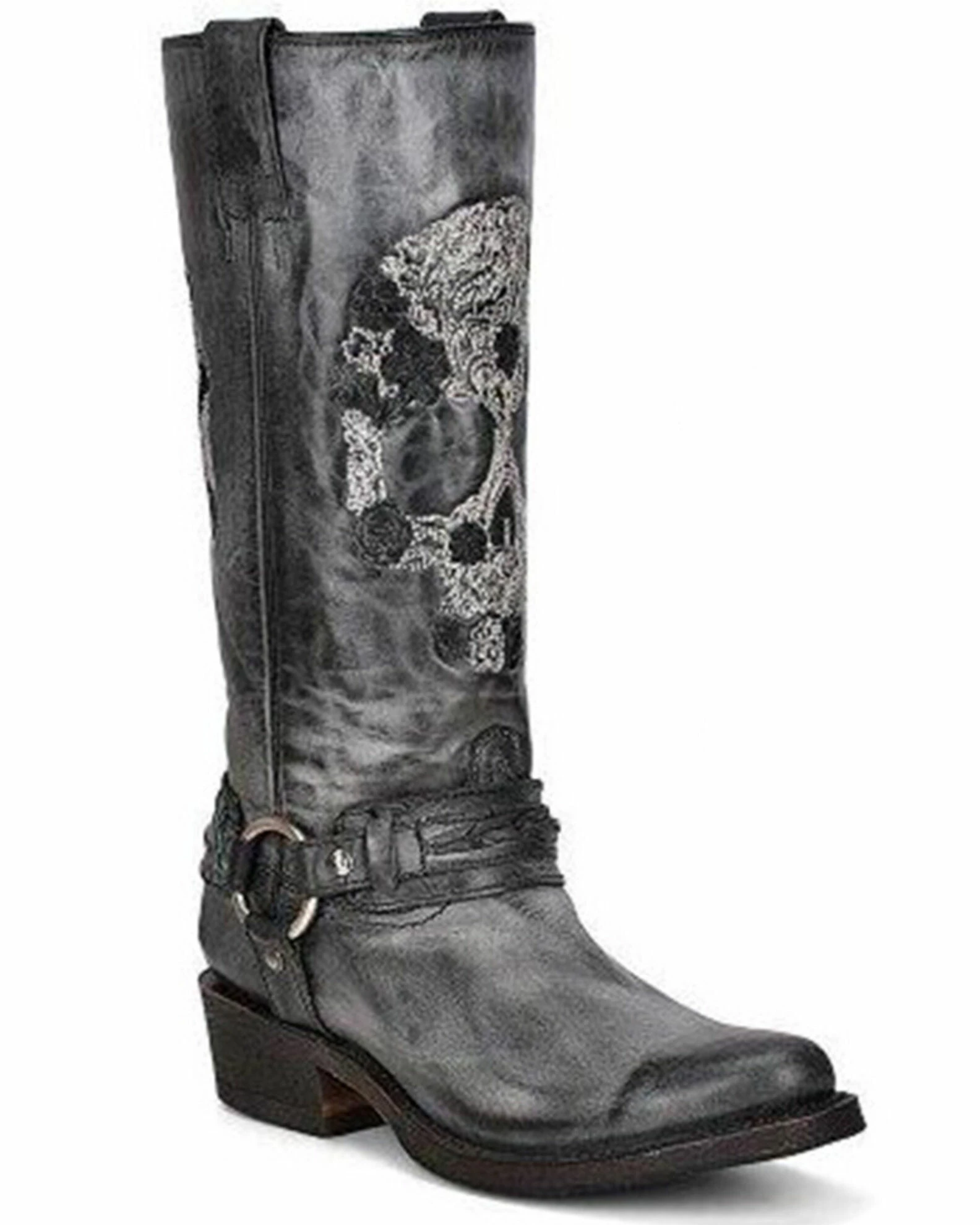 Corral Women's Embroidered Skull & Harness Western Boots - Round Toe Black 3 Corral Women's Embroidered Skull & Harness Western Boots - Round Toe Black