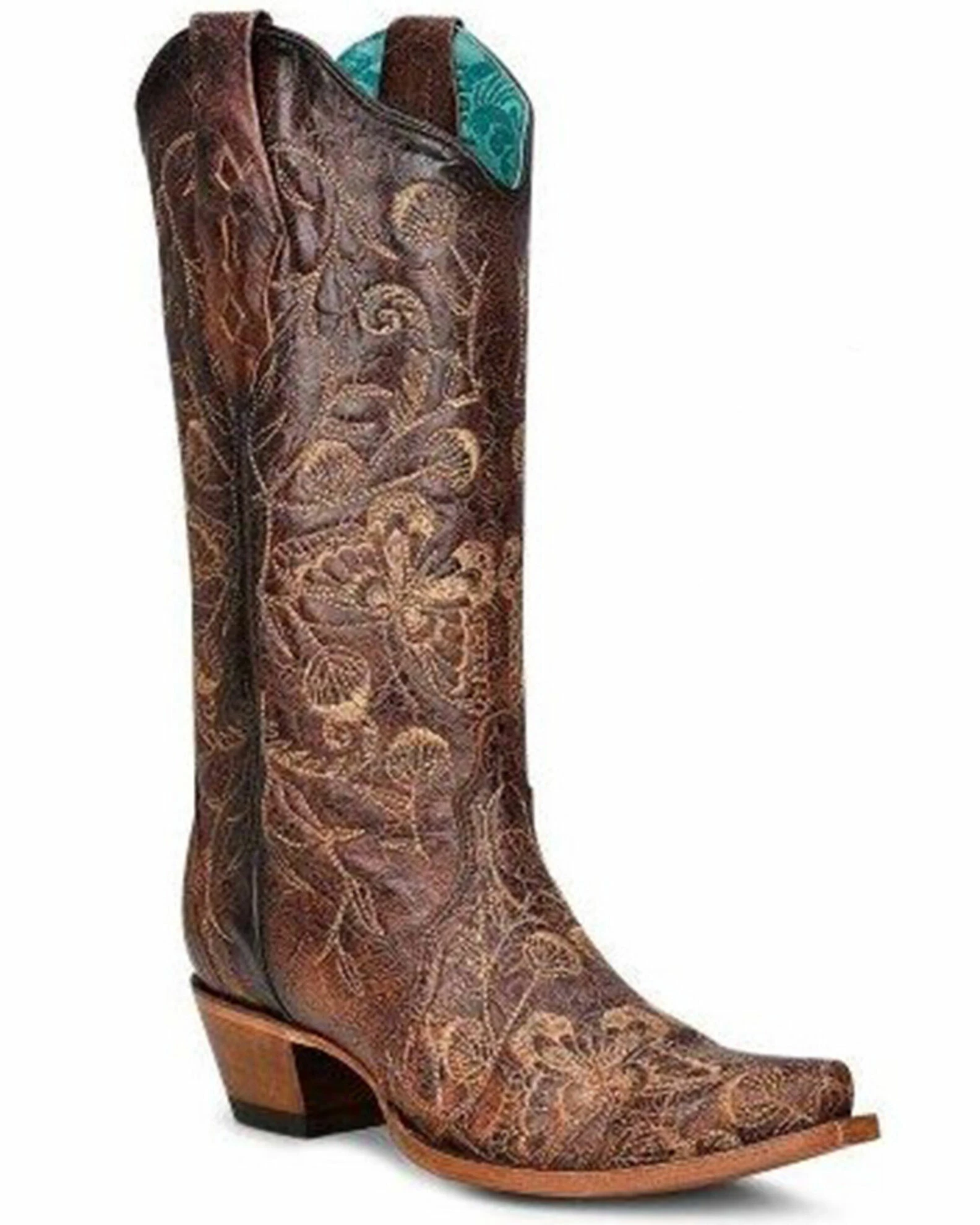Corral Women's Floral & Butterfly Embroidered Burnished Tall Western Boots - Snip Toe 3 Corral Women's Floral & Butterfly Embroidered Burnished Tall Western Boots - Snip Toe