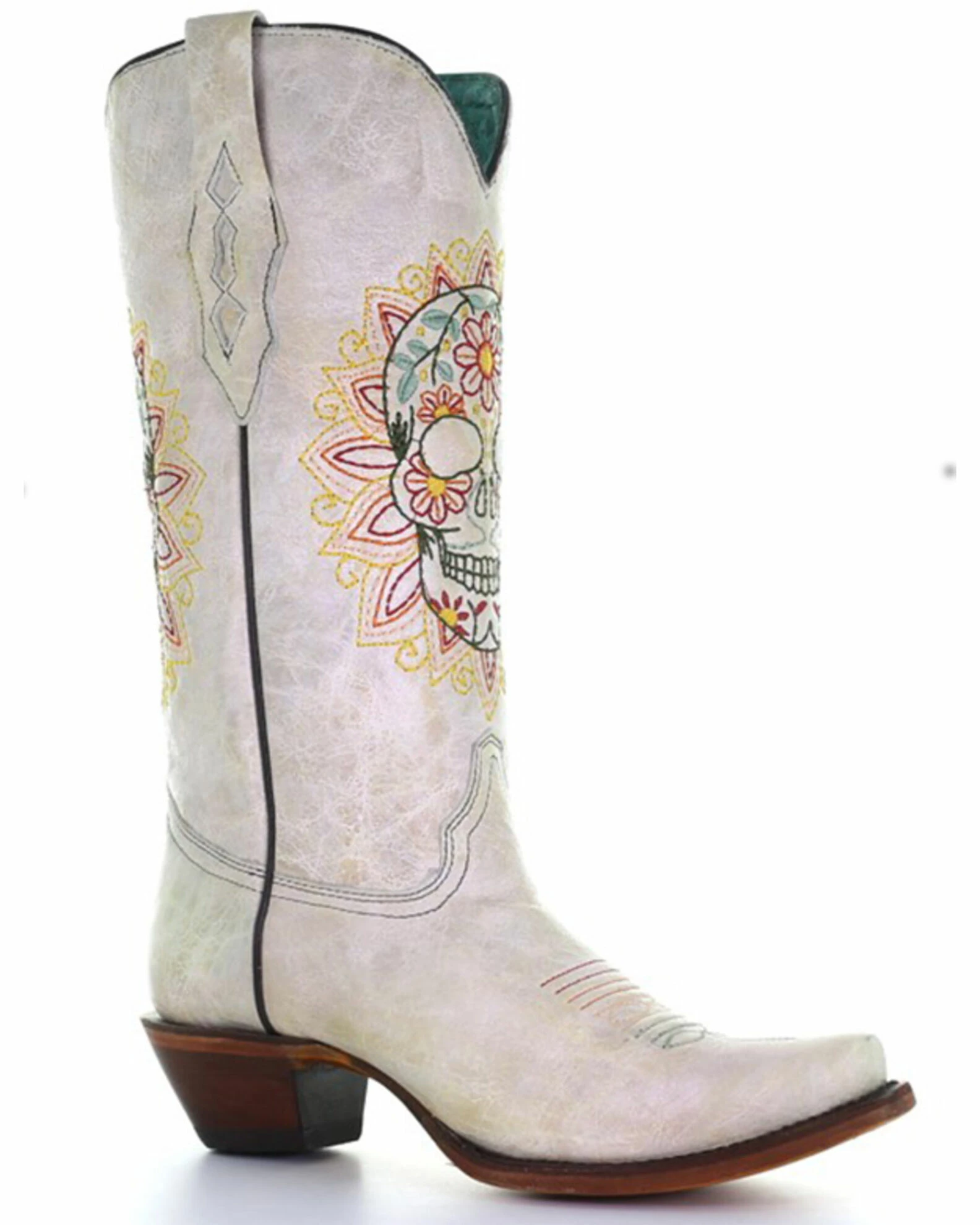 Corral Women's Embroidered Floral Skull Tall Western Boots - Snip Toe White 3 Corral Women's Embroidered Floral Skull Tall Western Boots - Snip Toe White