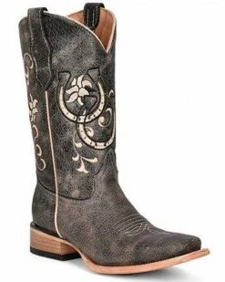 Corral Girls' Floral & Horseshoe Embroidered Western Boots - Square Toe 