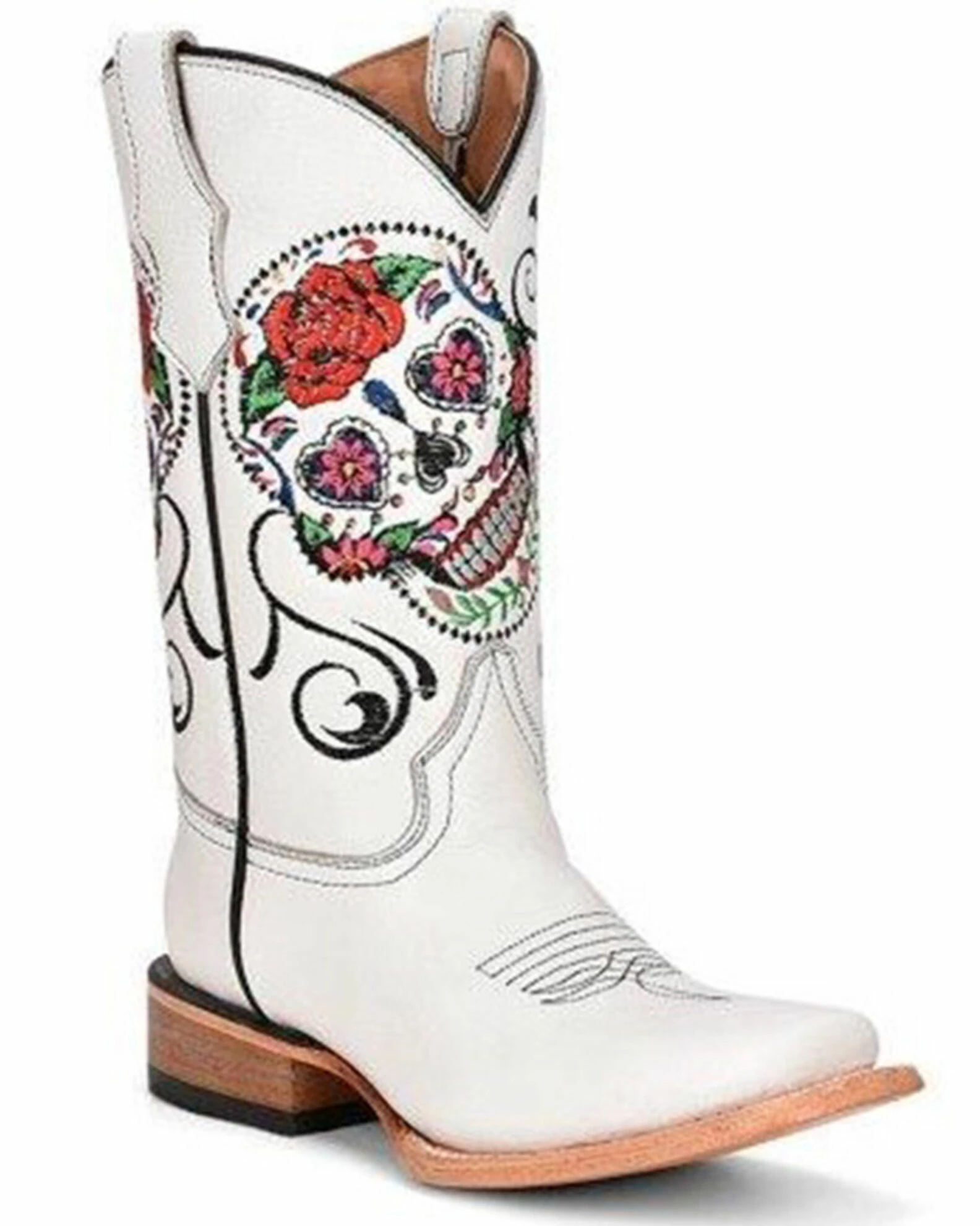 Corral Girls' Floral & Skull Embroidered Western Boots - Square Toe 3 Corral Girls' Floral & Skull Embroidered Western Boots - Square Toe