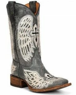 Corral Girls' Cross & Wings Overlay Embroidered Western Boot - Square Toe 