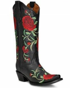 Corral Women's Flowered Embroidery Western Tall Boots - Snip Toe