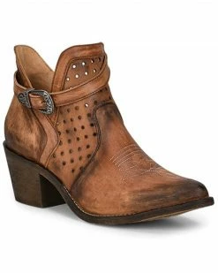 Corral Women's Cut Out Ankle Strap Western Booties - Pointed Toe Brown