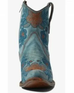 Corral Women's Blue Jean Flowered Embroidery Ankle Western Bootie - Snip Toe -Corral Boots Shop 2000371822 400 P3
