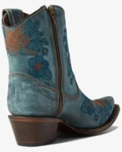 Corral Women's Blue Jean Flowered Embroidery Ankle Western Bootie - Snip Toe -Corral Boots Shop 2000371822 400 P4