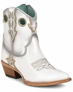 Corral Women's Patent Leather Inlay & Embroidery Western Booties - Pointed Toe  White