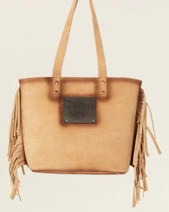 Corral Women's Fringe Burnished Leather Tote Bag Sand