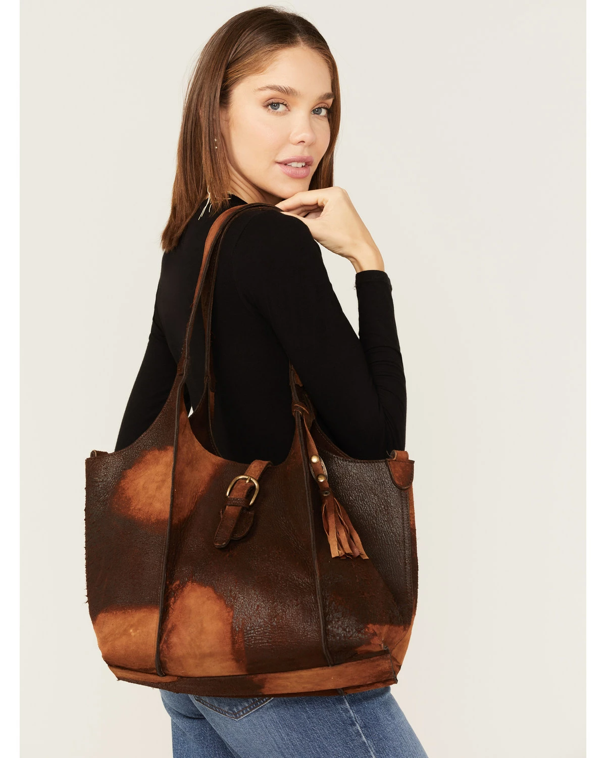 Corral Women's Concho Tassel Distressed Leather Shoulder Bag Chocolate 6 Corral Women's Concho Tassel Distressed Leather Shoulder Bag Chocolate - Image 4