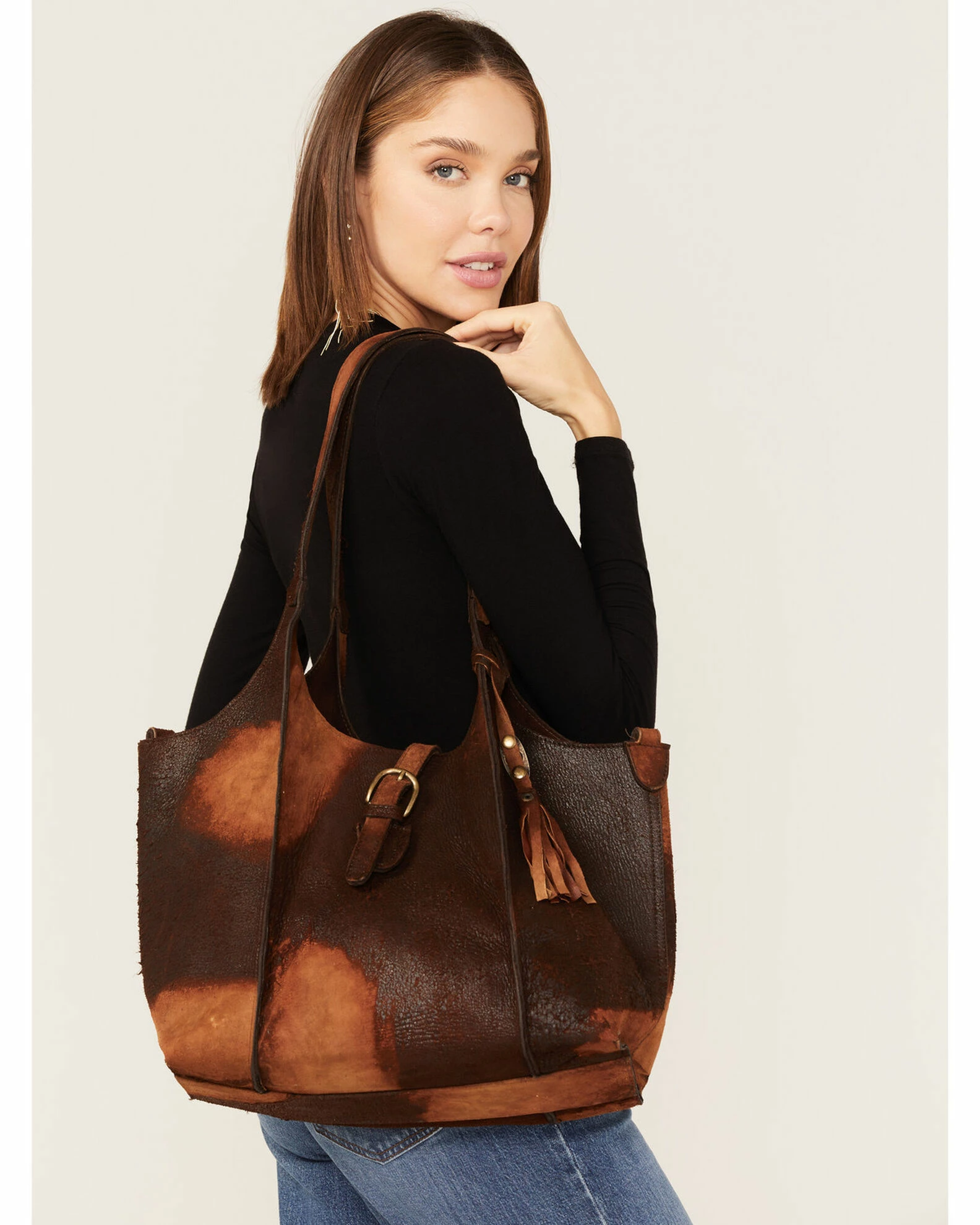 Corral Women's Concho Tassel Distressed Leather Shoulder Bag Chocolate 3 Corral Women's Concho Tassel Distressed Leather Shoulder Bag Chocolate