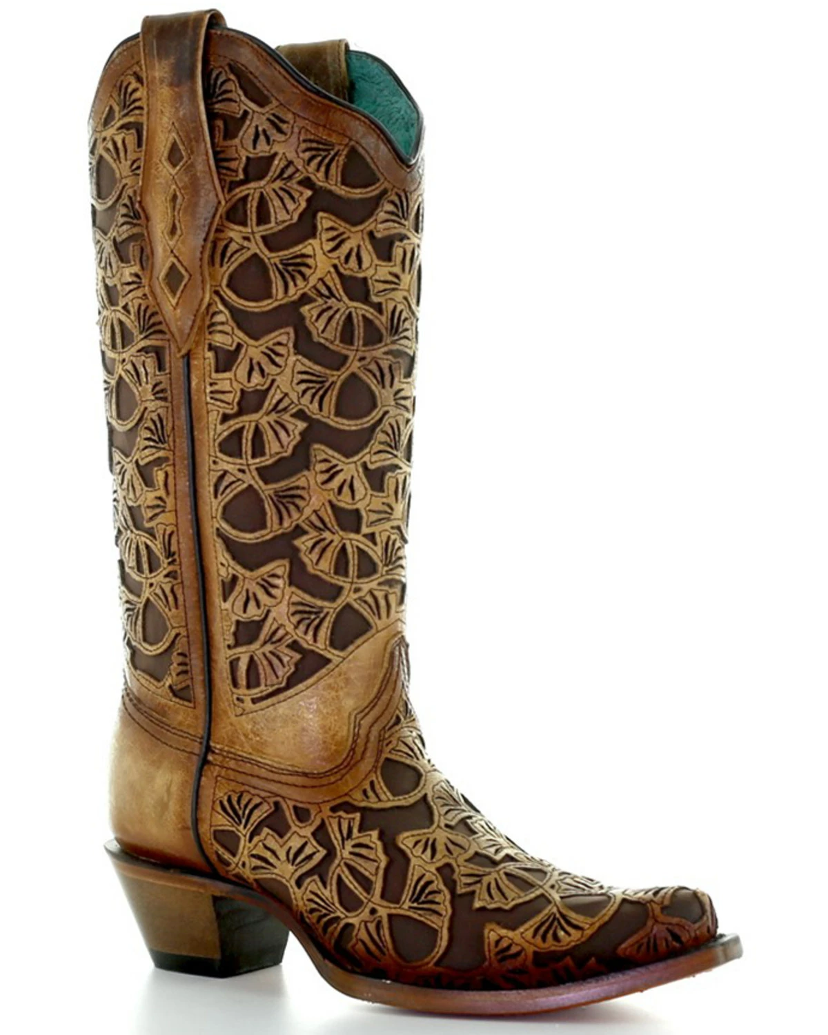 Corral Women's Floral Inlay Western Boots - Snip Toe Honey 4 Corral Women's Floral Inlay Western Boots - Snip Toe Honey - Image 2