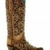 Corral Women's Floral Inlay Western Boots - Snip Toe  Honey -Corral Boots Shop 2000383730 271 P1