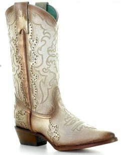 Corral Women's Studded Overlay Western Boots - Pointed Toe White