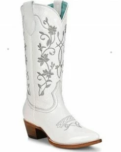 Corral Women's Floral Embroidered Patent Leather Western Boots - Pointed Toe White