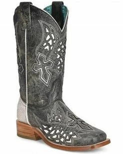 Corral Women's Black Inlay Western Boots - Broad Square Toe Black/white