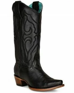 Corral Women's Matching Stitch Pattern & Inlay Western Boots - Snip Toe Black