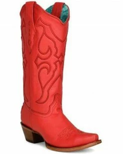 Corral Women's Matching Stitch Pattern & Inlay Western Boots - Snip Toe Red